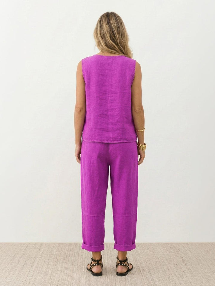 Textured Finish Sleeveless Two-Piece Set magenta image 4 