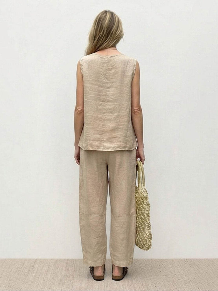 Textured Finish Sleeveless Two-Piece Set beige image 4 