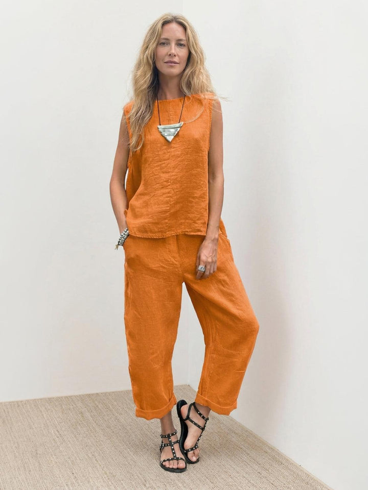 Textured Finish Sleeveless Two-Piece Set orange image 1 