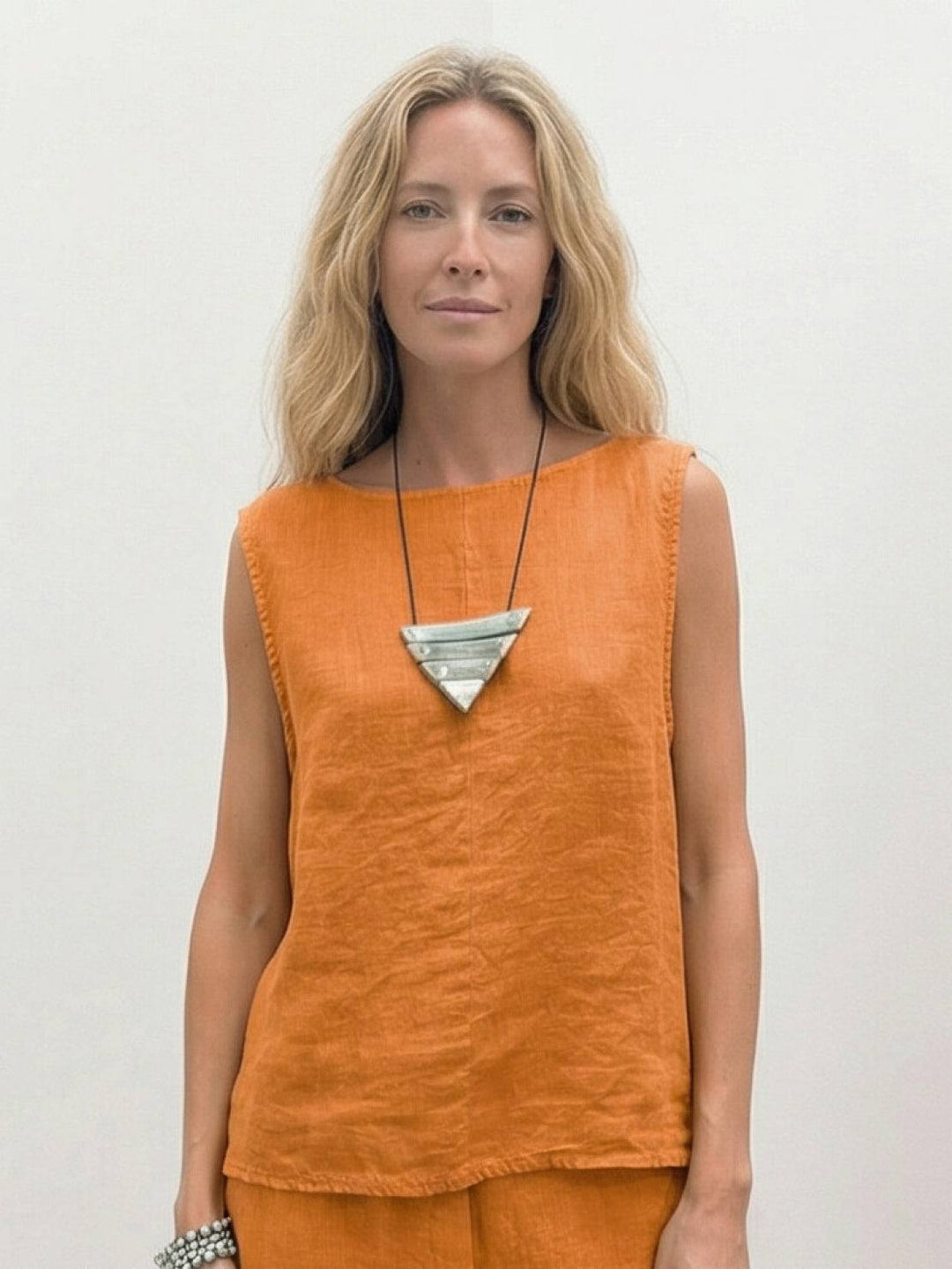 Textured Finish Sleeveless Two-Piece Set orange image 3 