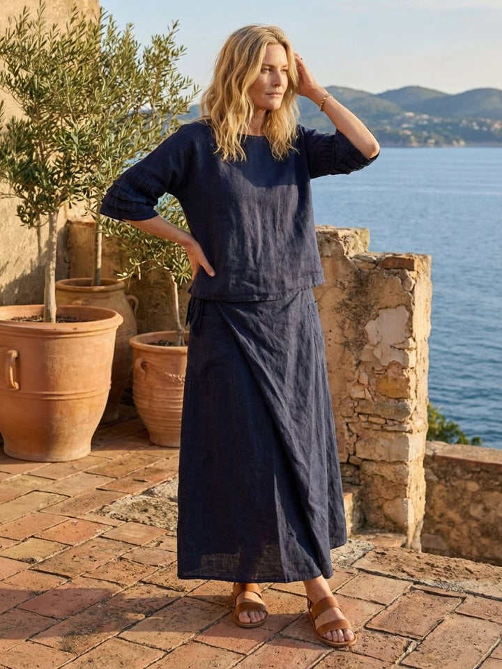 Wrap Skirt Two-Piece Set navy blue image 2 
