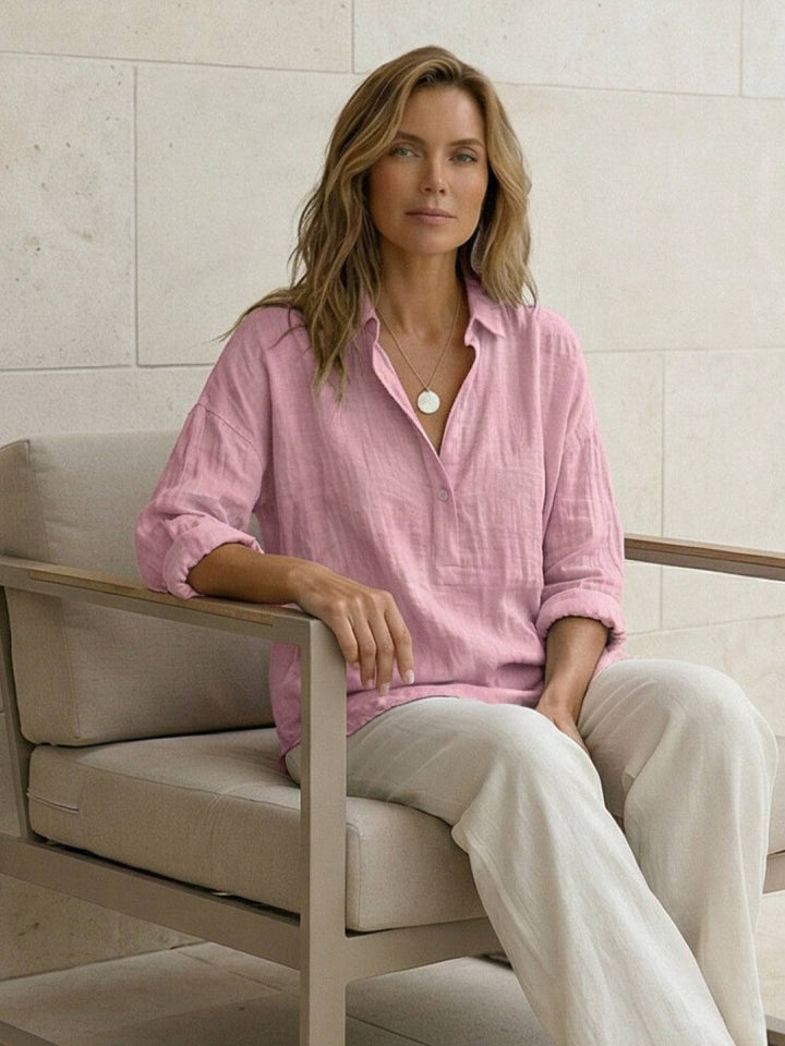100% Cotton Popover Blouse light pink image 2 