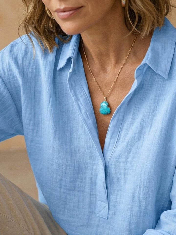 100% Cotton Popover Blouse light blue image 5 