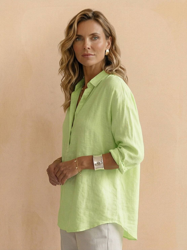 100% Cotton Popover Blouse yellow green image 3 