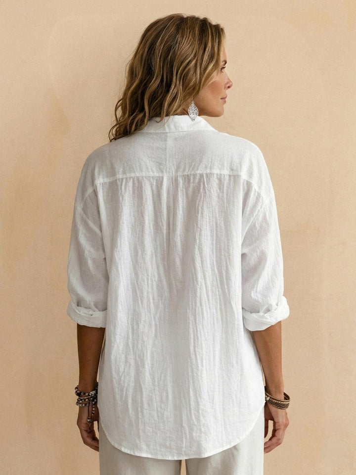 100% Cotton Popover Blouse white image 4 