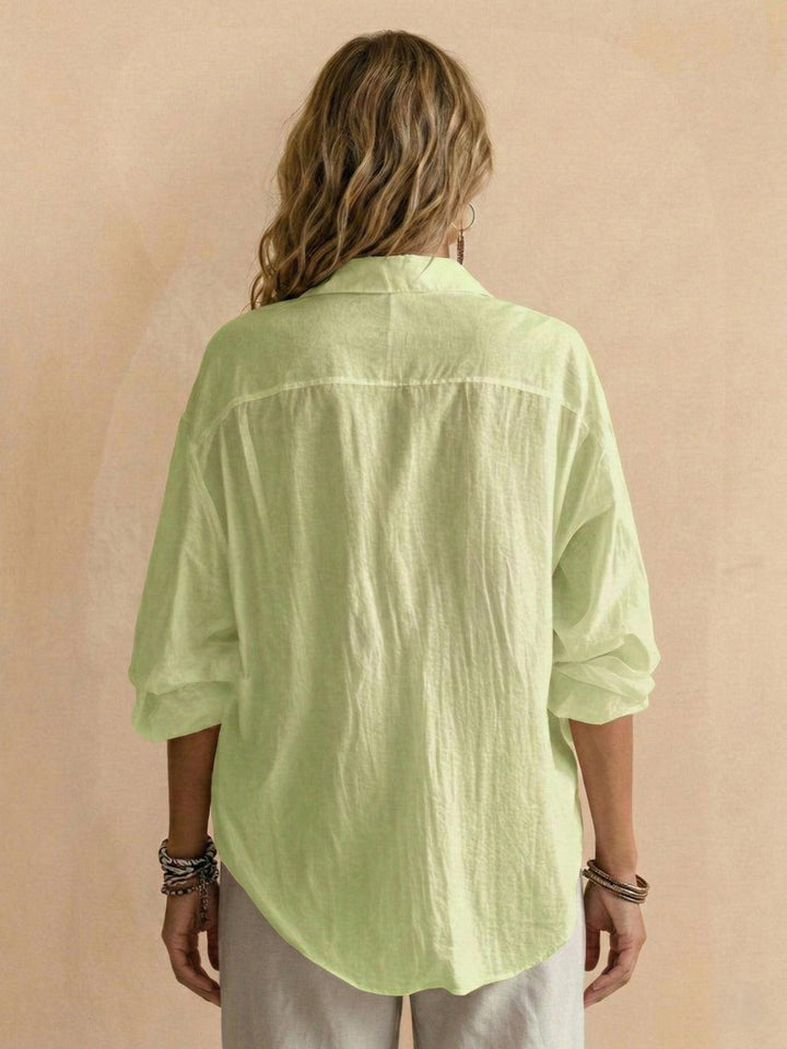 100% Cotton Popover Blouse yellow green image 4 