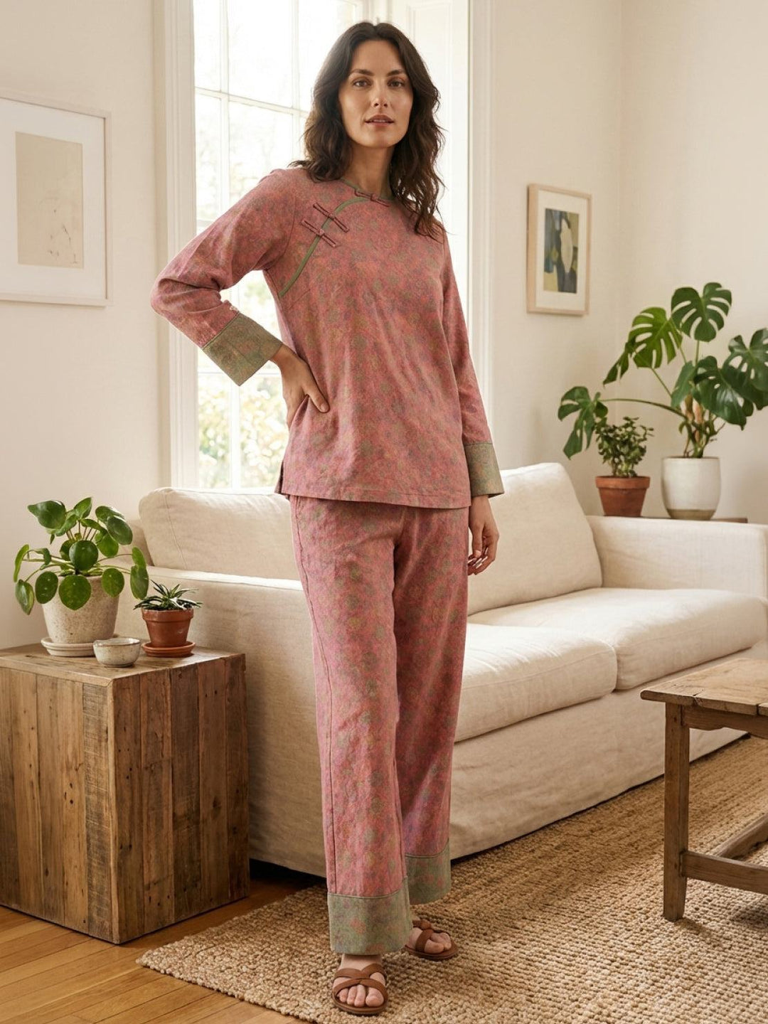 100% Cotton Chinese Pankou Loungewear rosewood vine image 2 