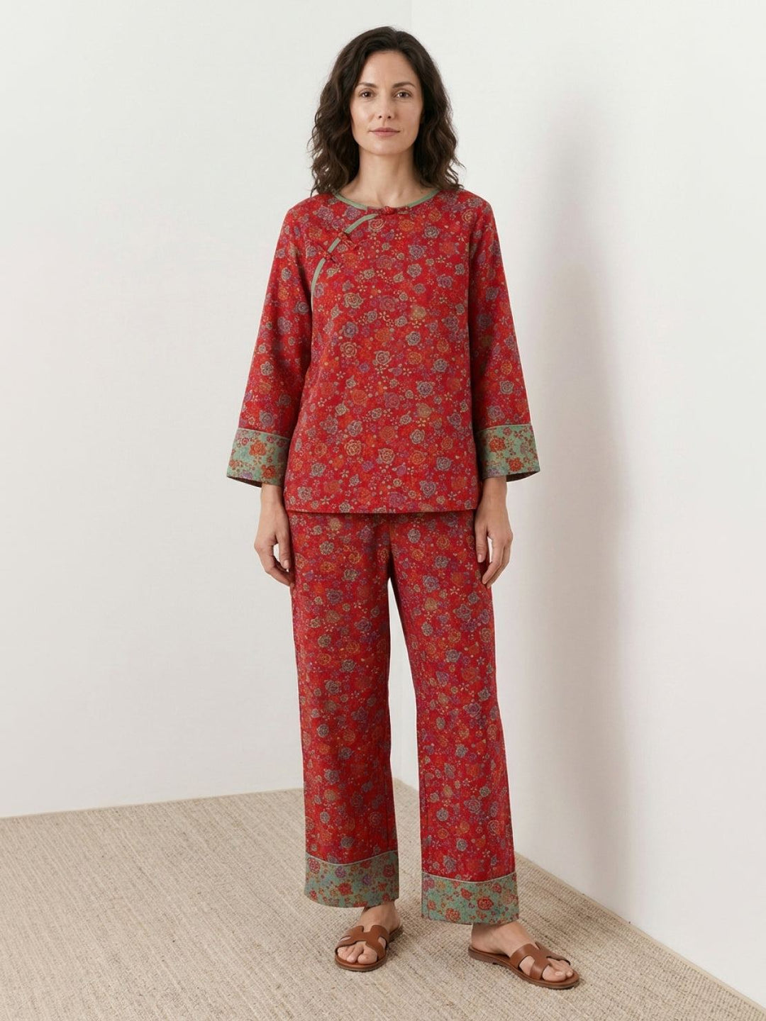 100% Cotton Chinese Pankou Loungewear scarlet flora image 1 