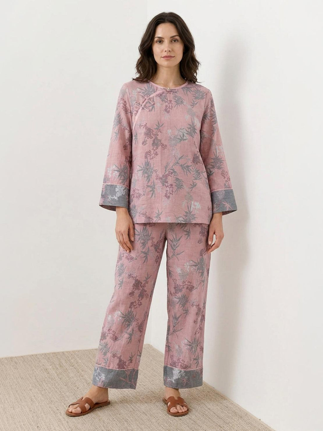 100% Cotton Chinese Pankou Loungewear bamboo rose image 1 