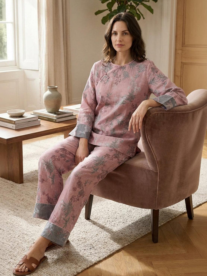 100% Cotton Chinese Pankou Loungewear bamboo rose image 2 