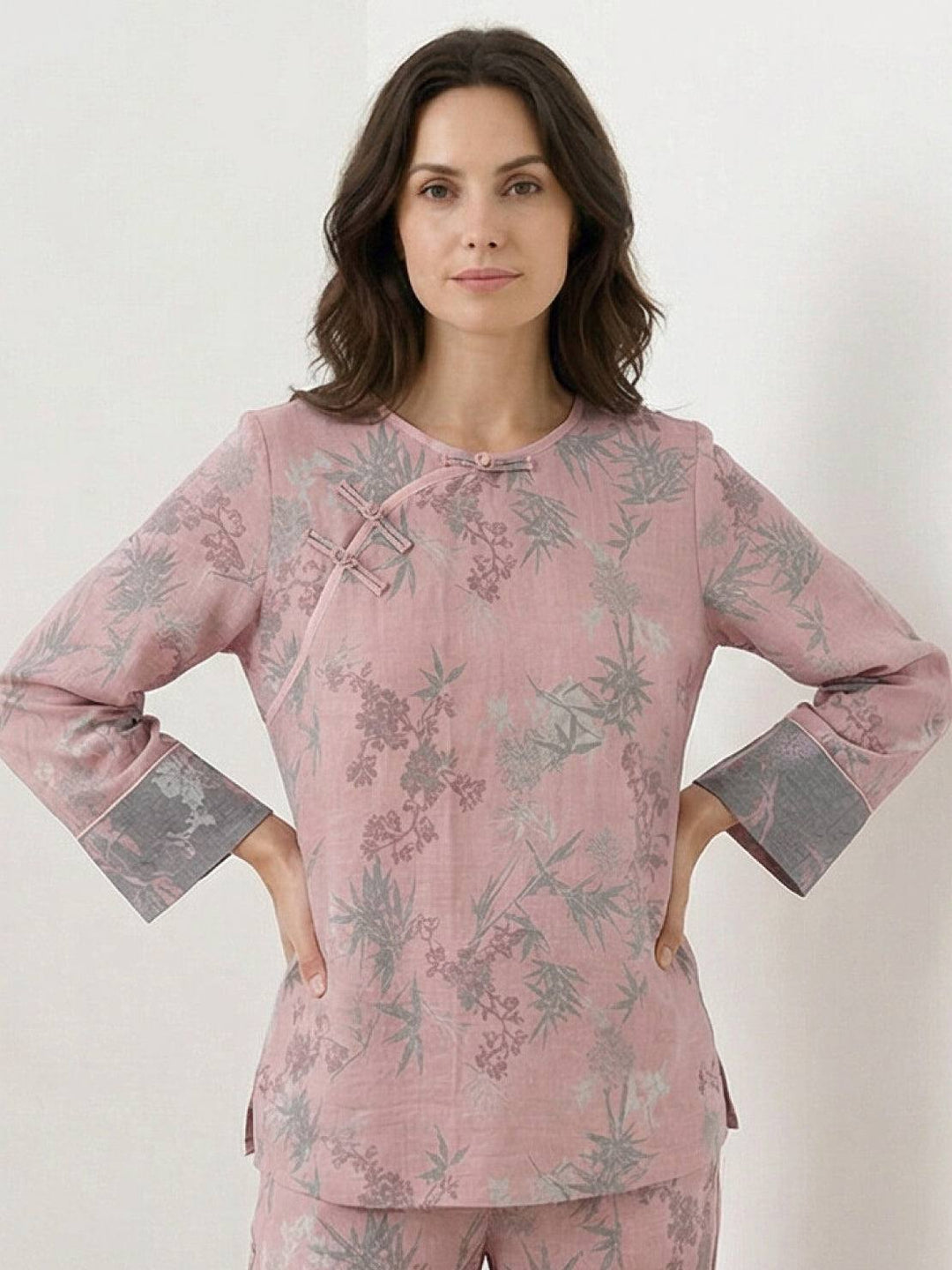 100% Cotton Chinese Pankou Loungewear bamboo rose image 3 