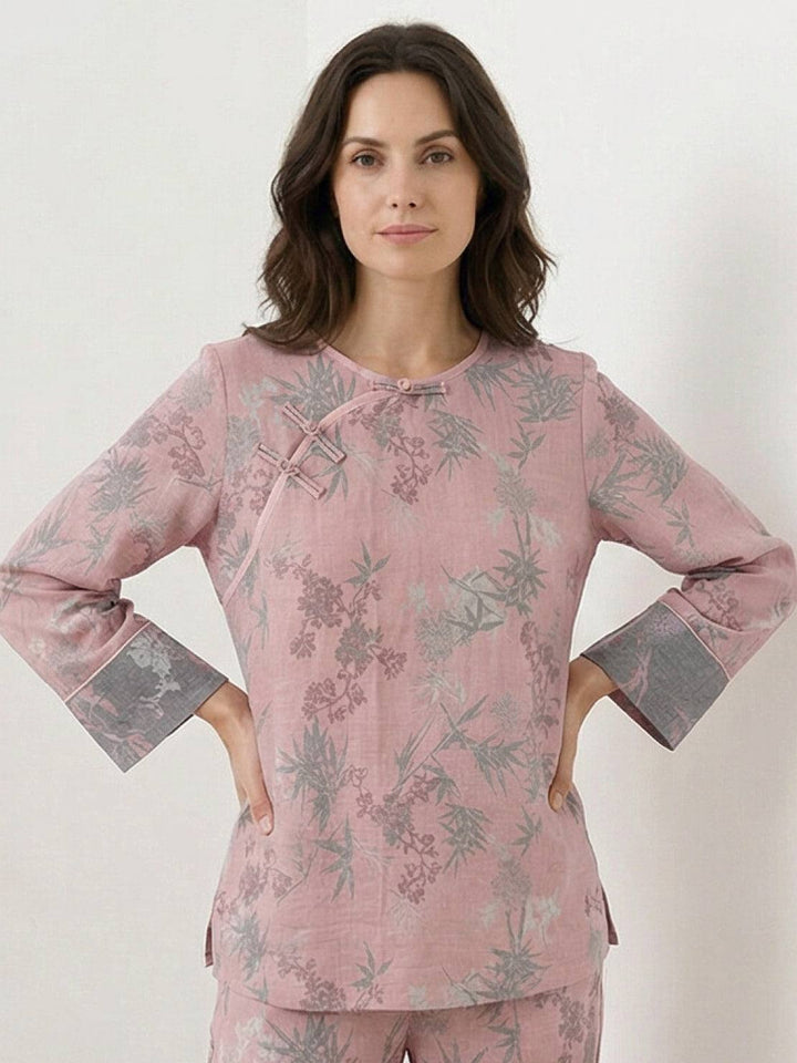 100% Cotton Chinese Pankou Loungewear bamboo rose image 3 