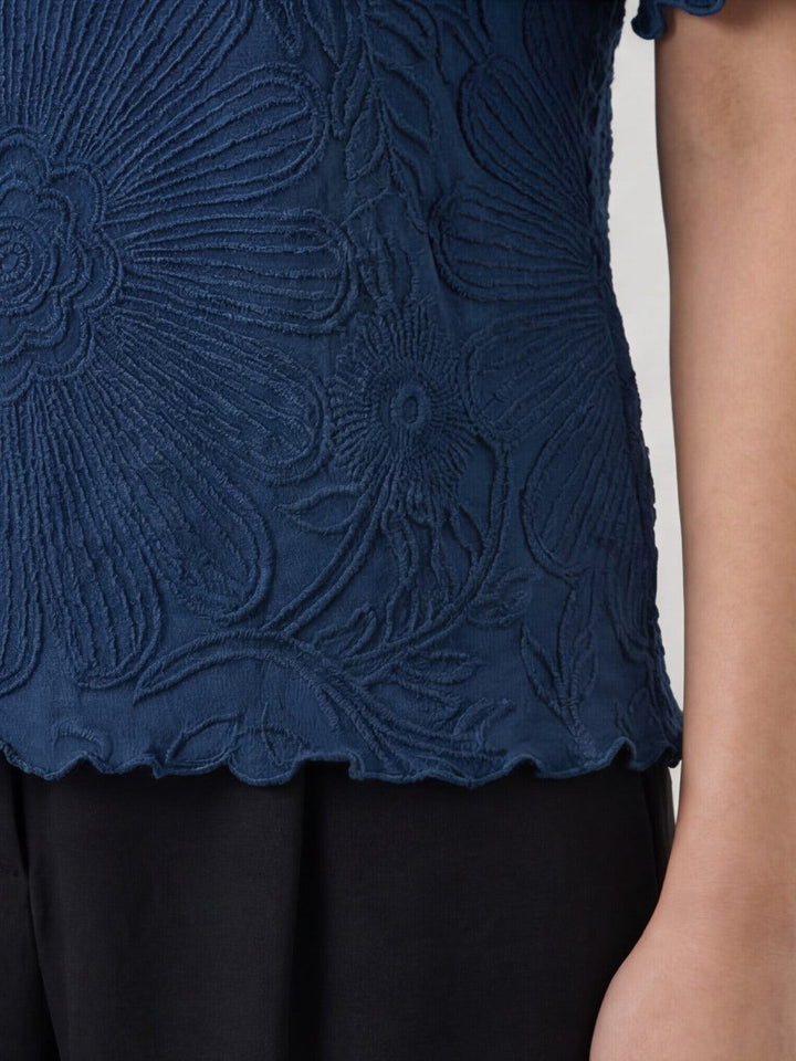 Floral Jacquard Pleated Top navy blue image 6 