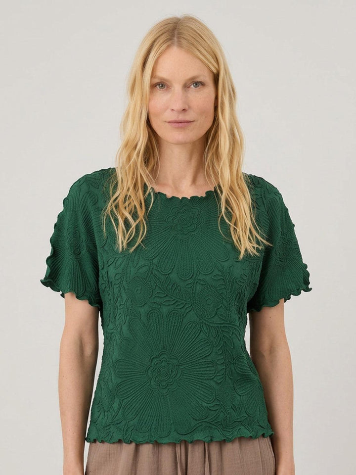 Floral Jacquard Pleated Top dark green image 1 