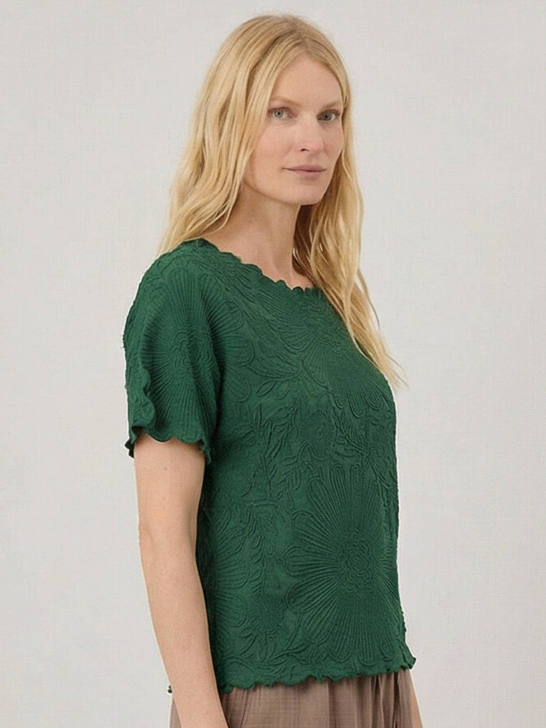 Floral Jacquard Pleated Top dark green image 3 