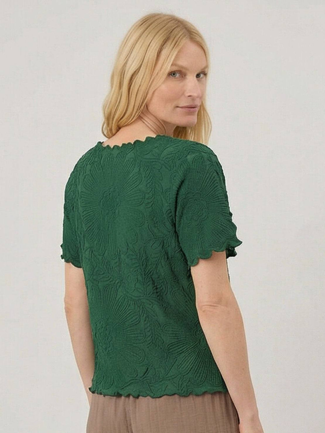 Floral Jacquard Pleated Top dark green image 4 