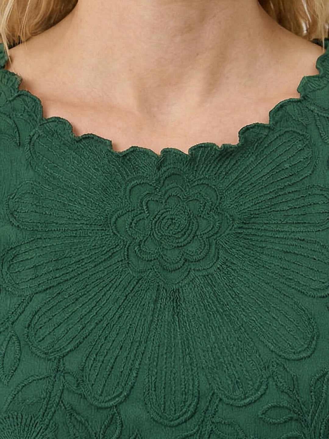 Floral Jacquard Pleated Top dark green image 5 
