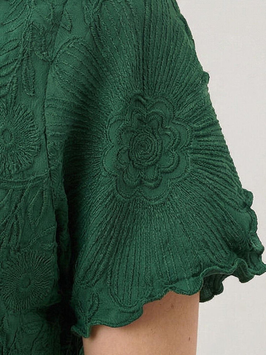 Floral Jacquard Pleated Top dark green image 6 