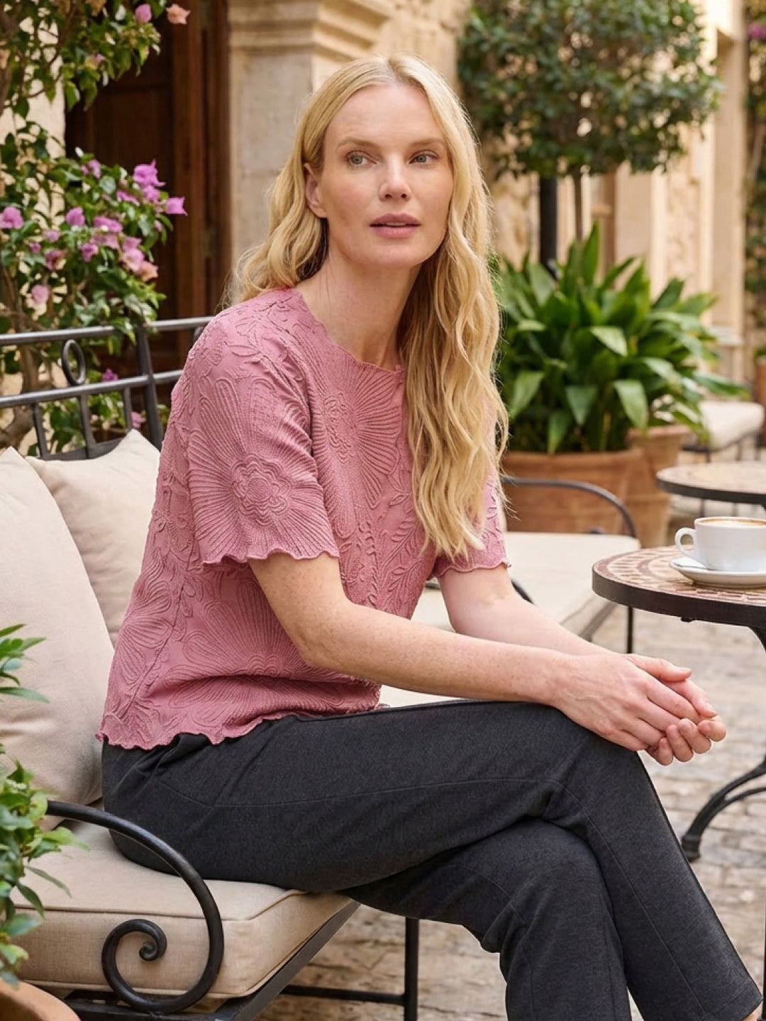 Floral Jacquard Pleated Top light pink image 2 