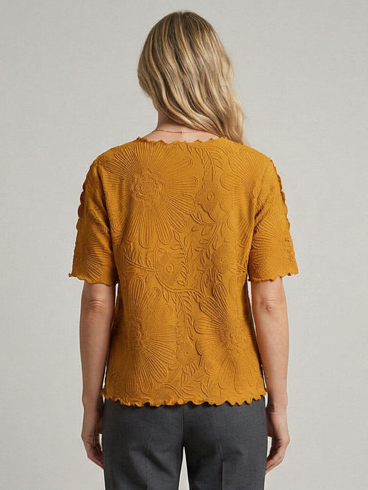 Floral Jacquard Pleated Top mustard image 4 