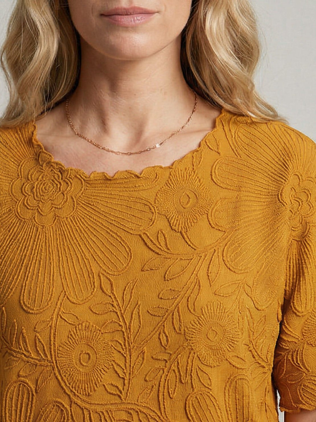 Floral Jacquard Pleated Top mustard image 5 