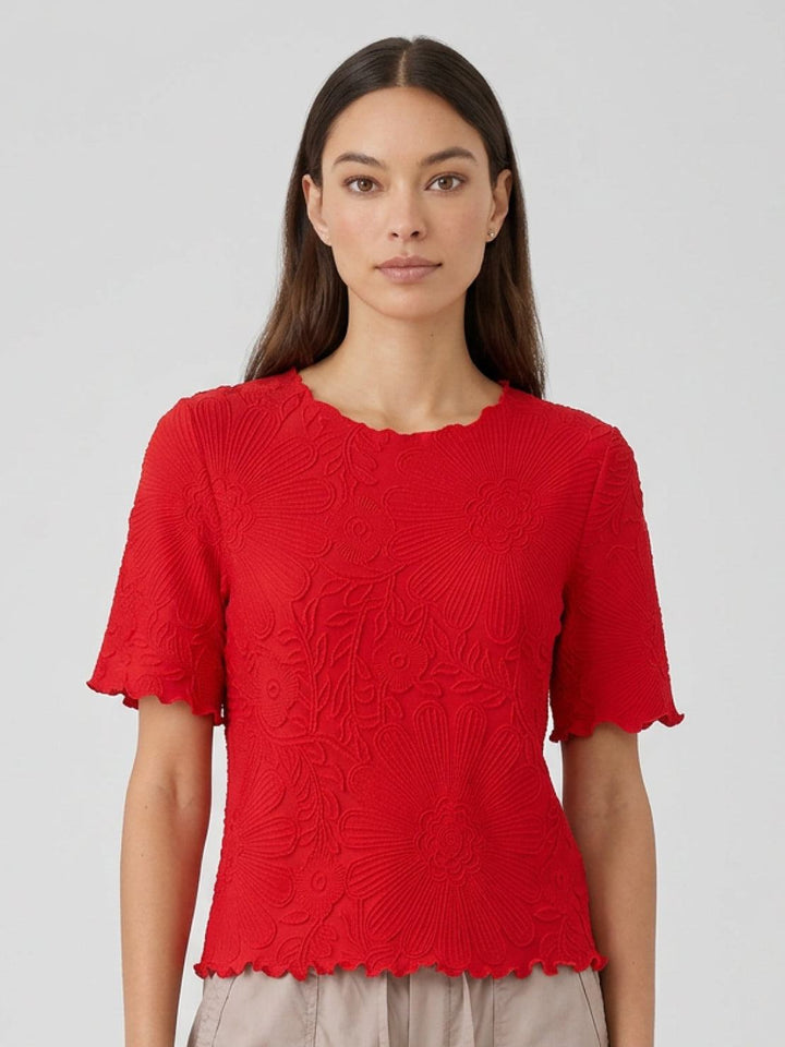 Floral Jacquard Pleated Top red image 1 