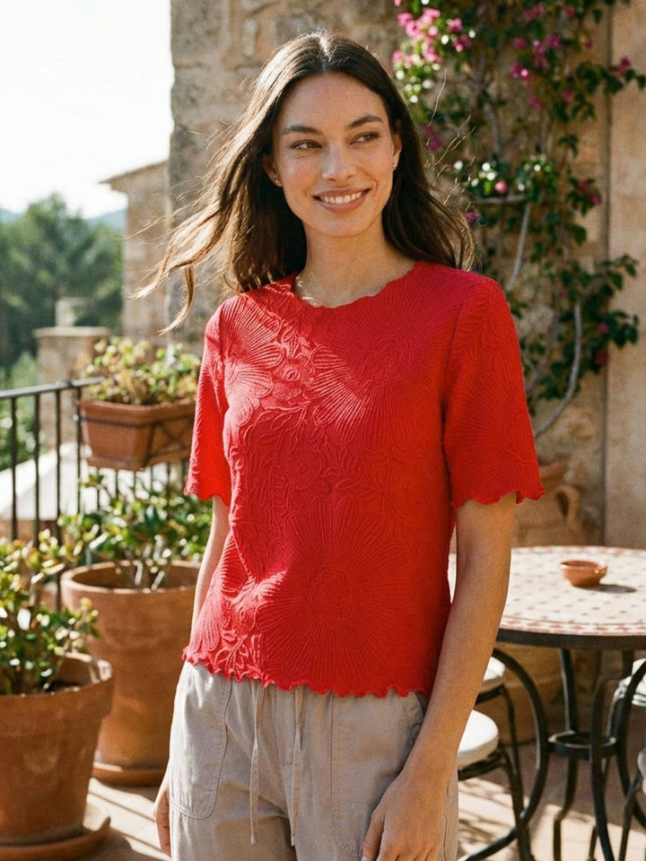Floral Jacquard Pleated Top red image 2 