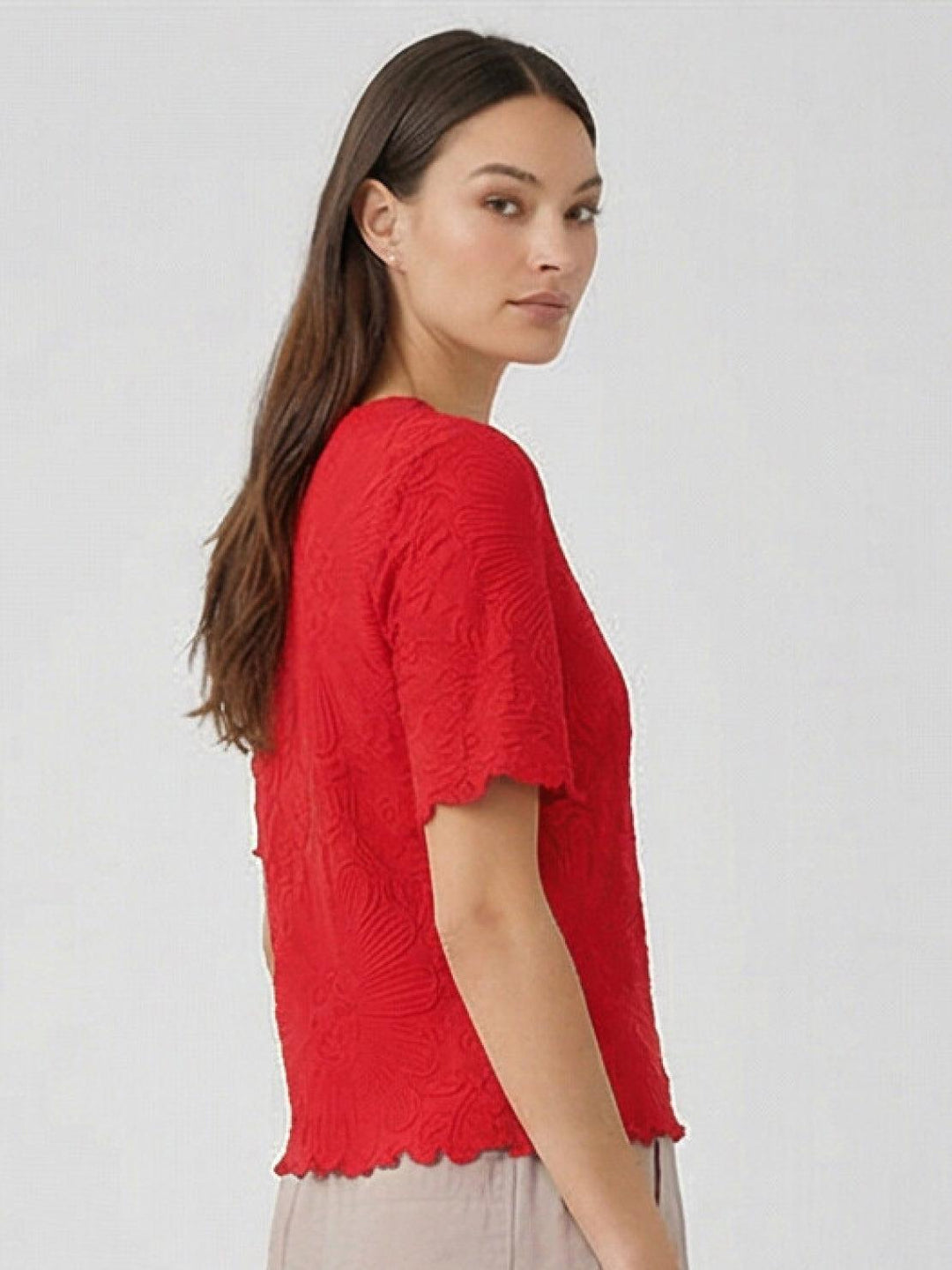 Floral Jacquard Pleated Top red image 3 