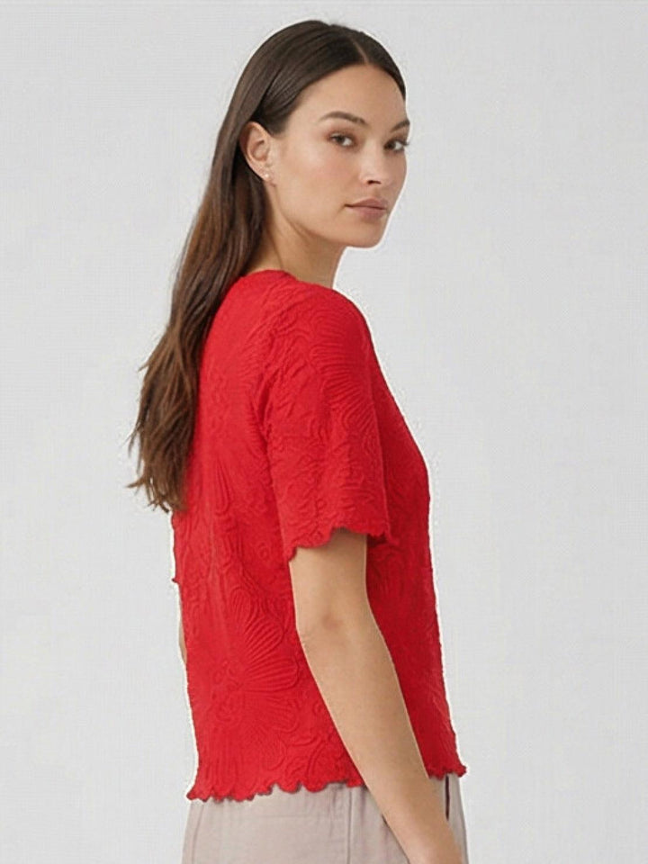 Floral Jacquard Pleated Top red image 3 