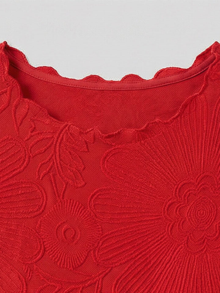 Floral Jacquard Pleated Top red image 6 