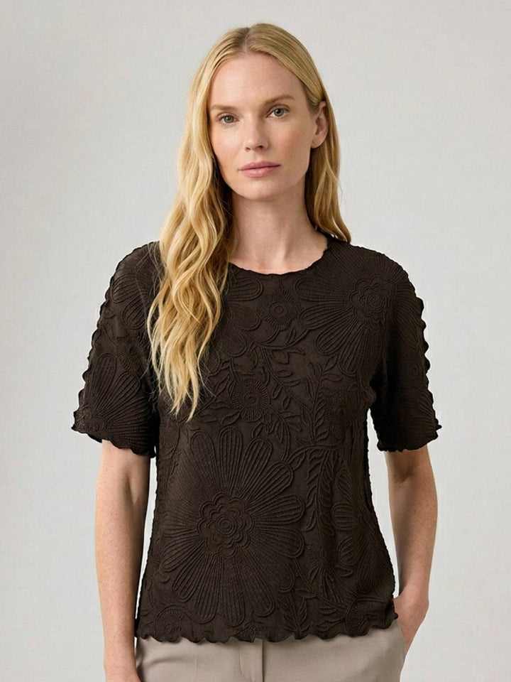 Floral Jacquard Pleated Top coffee brown image 1 