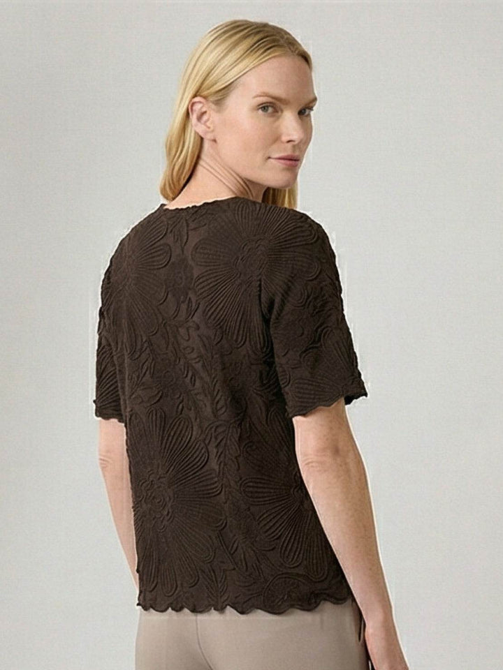 Floral Jacquard Pleated Top coffee brown image 4 