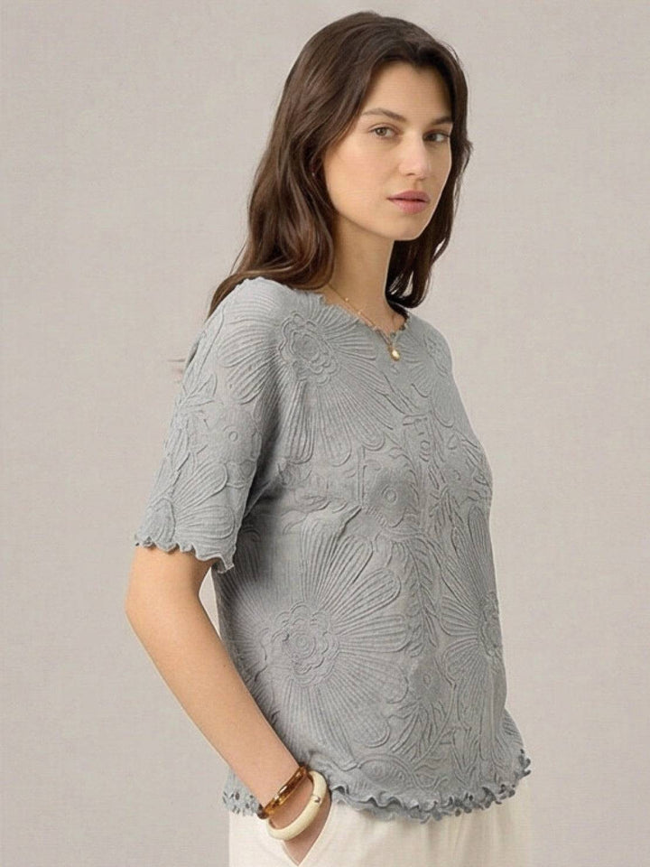 Floral Jacquard Pleated Top light gray image 3 