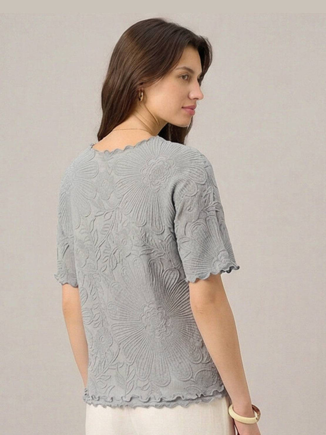 Floral Jacquard Pleated Top light gray image 4 
