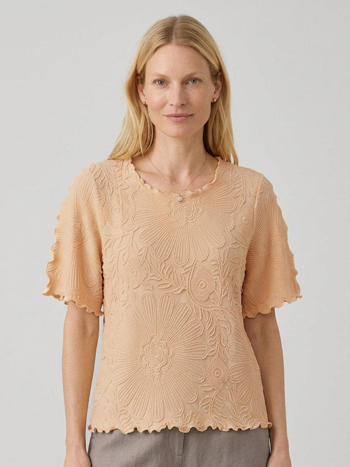 Floral Jacquard Pleated Top khaki image 1 
