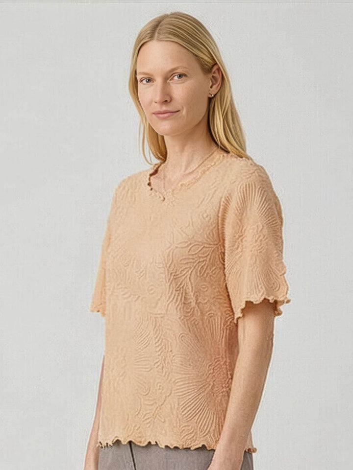 Floral Jacquard Pleated Top khaki image 3 