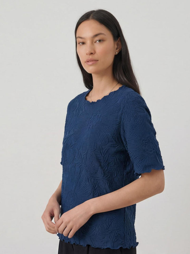 Floral Jacquard Pleated Top navy blue image 3 