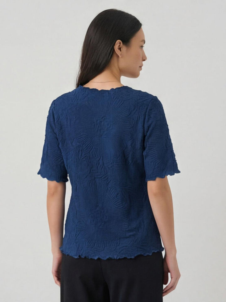 Floral Jacquard Pleated Top navy blue image 4 
