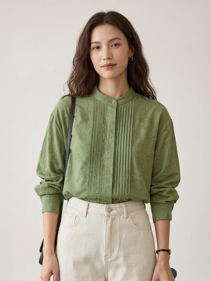 100% Linen Oversized Jacquard Shirt sage green image 1 