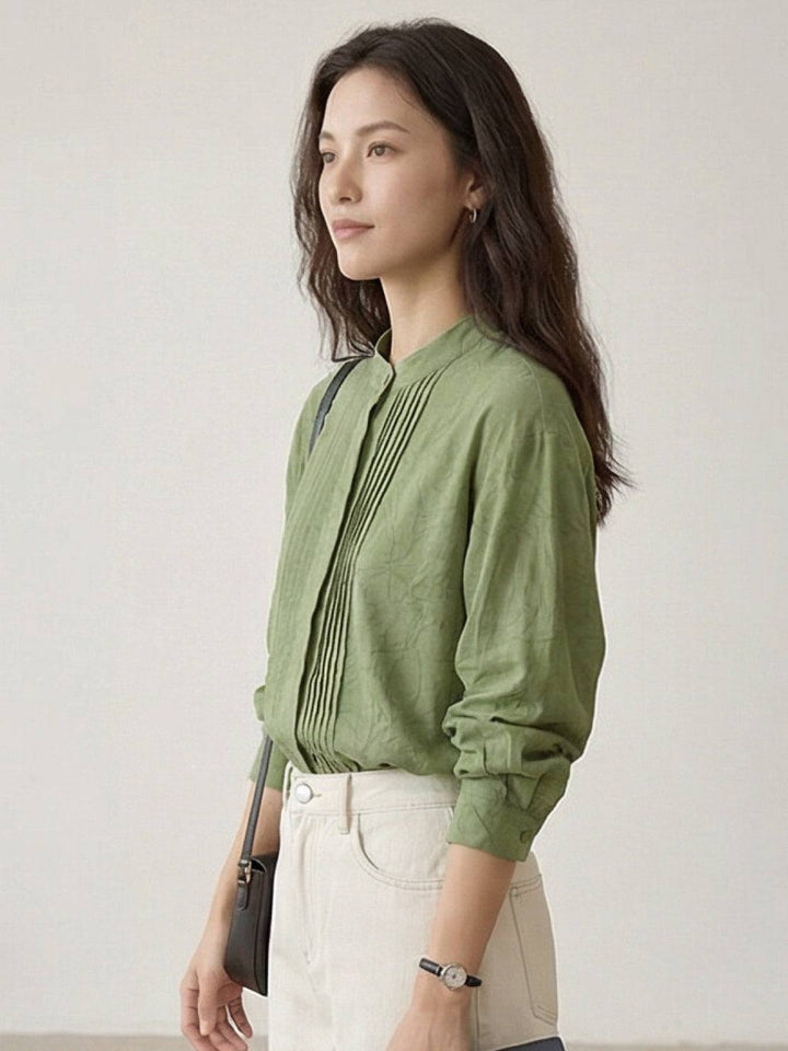 100% Linen Oversized Jacquard Shirt sage green image 3 