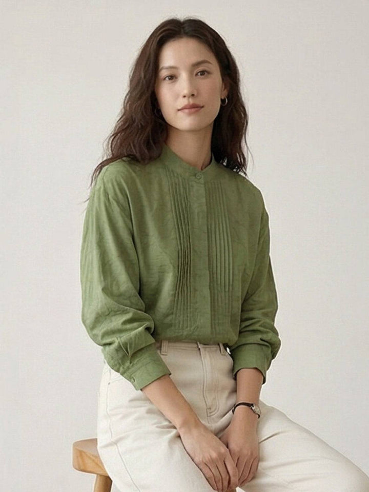 100% Linen Oversized Jacquard Shirt sage green image 4 