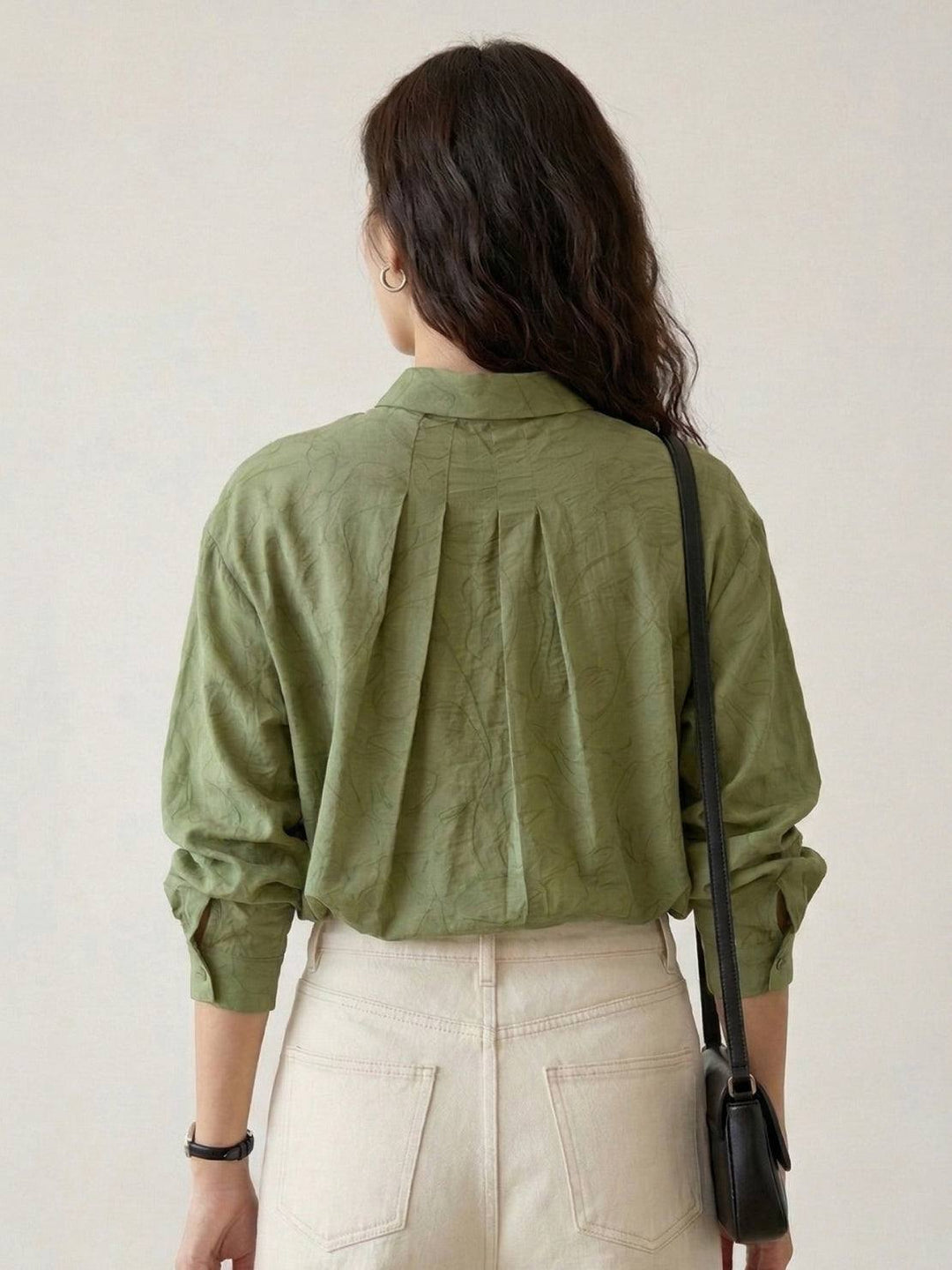 100% Linen Oversized Jacquard Shirt sage green image 5 