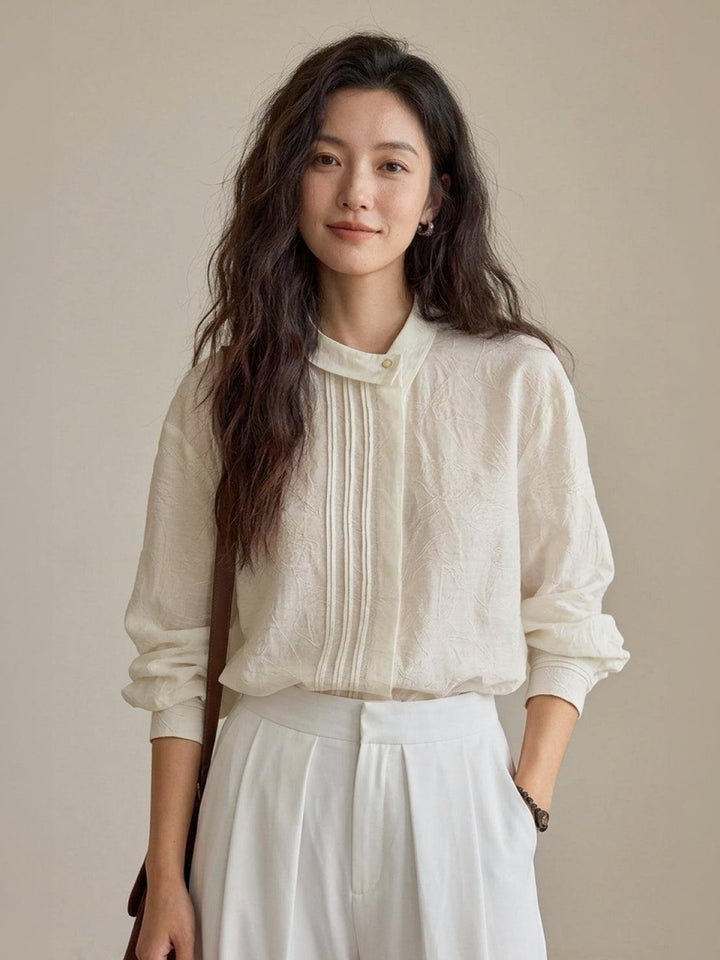 100% Linen Oversized Jacquard Shirt off-white image 1 