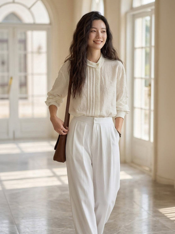 100% Linen Oversized Jacquard Shirt off-white image 2 