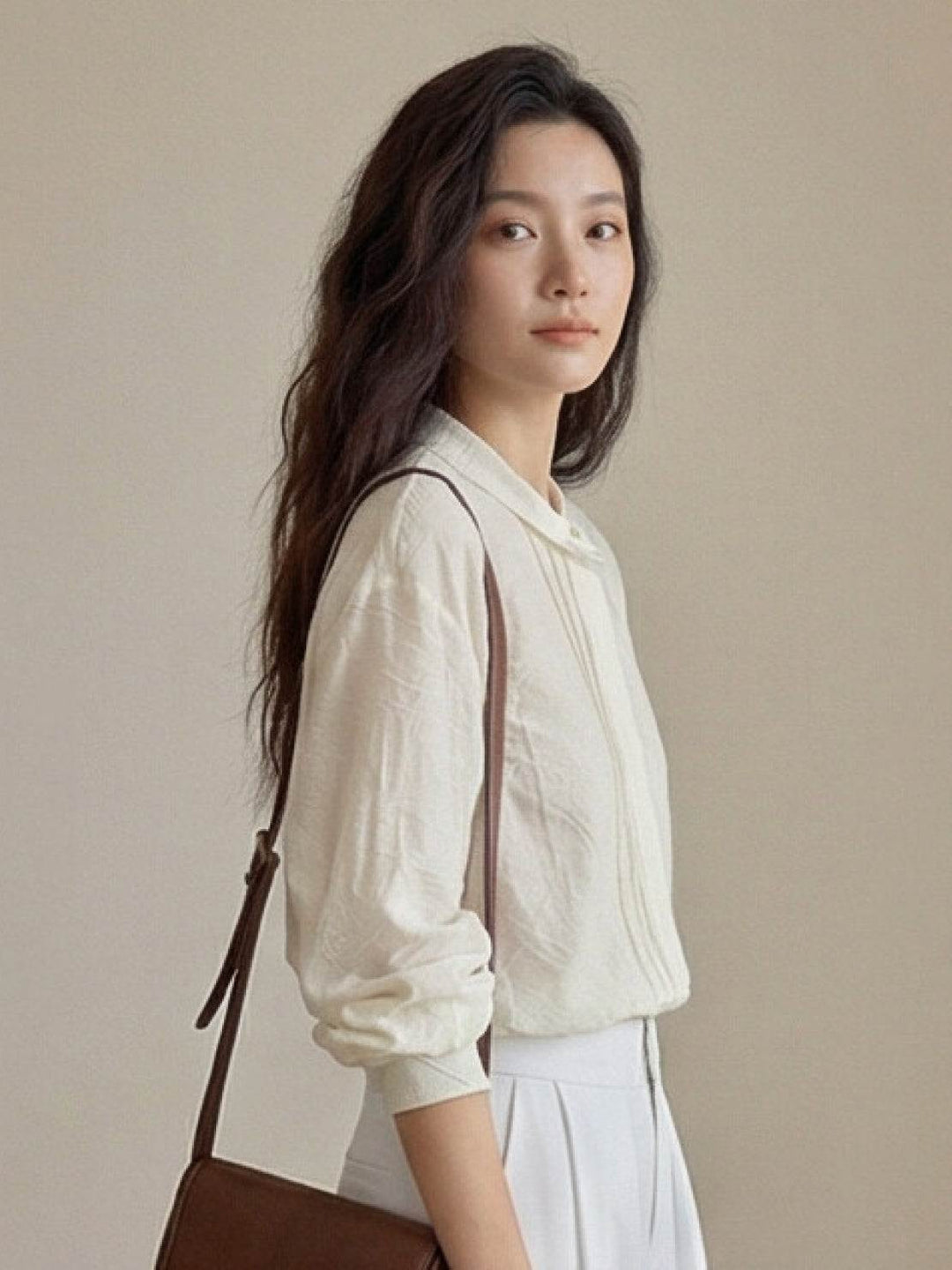 100% Linen Oversized Jacquard Shirt off-white image 3 