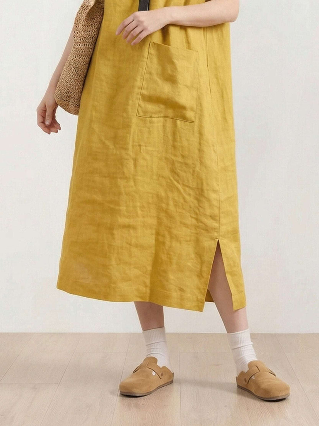 100% Linen Pocket Midi Dress yellow image 5 