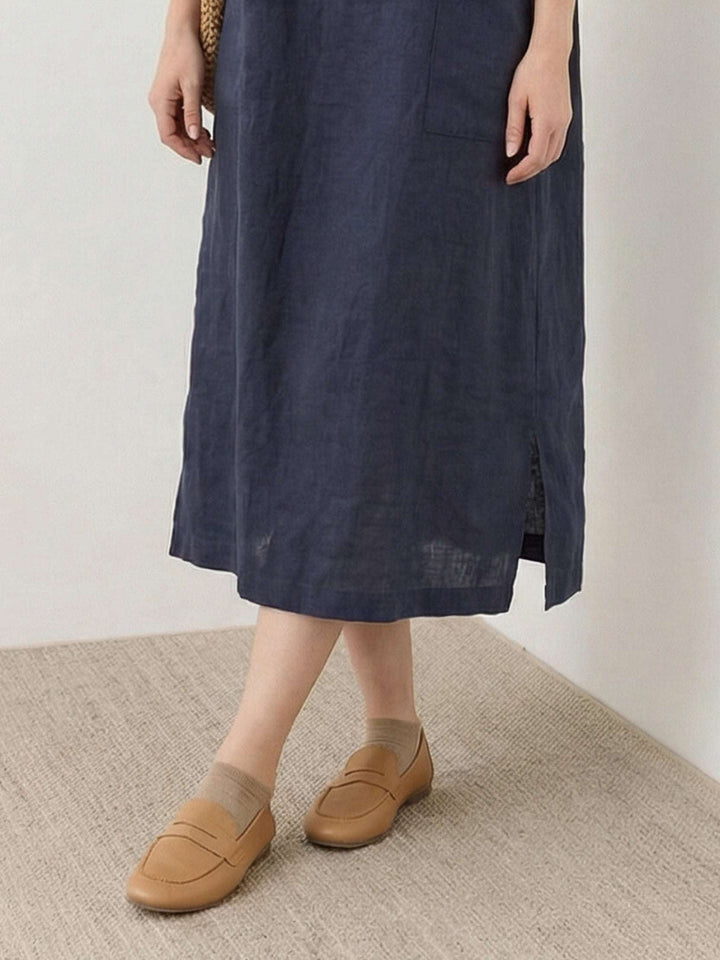 100% Linen Pocket Midi Dress navy blue image 5 