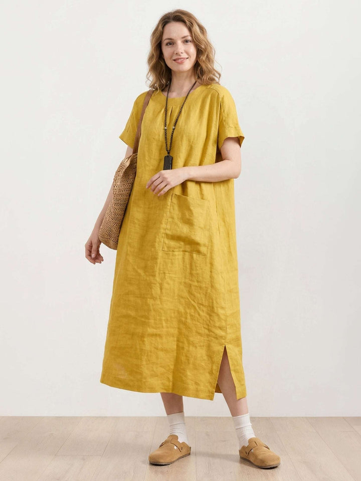 100% Linen Pocket Midi Dress yellow image 1 