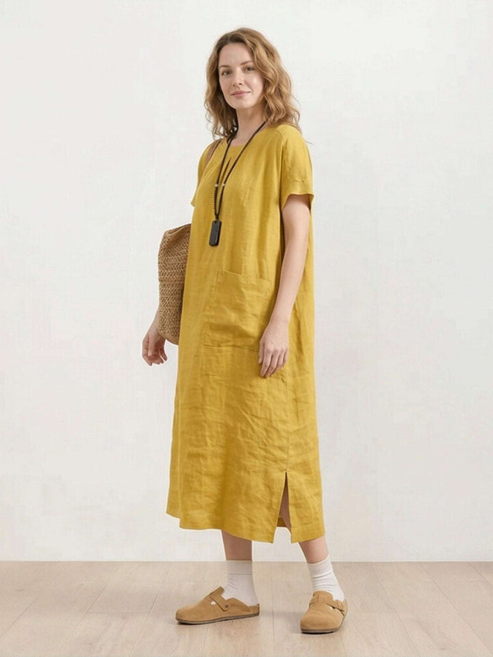 100% Linen Pocket Midi Dress yellow image 3 