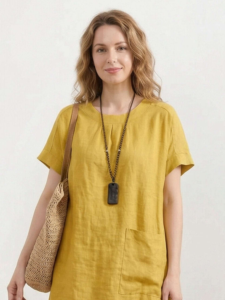 100% Linen Pocket Midi Dress yellow image 4 